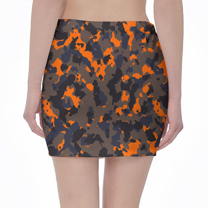 Black And Orange Camouflage Print Pencil Mini Skirt