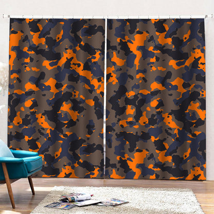 Black And Orange Camouflage Print Pencil Pleat Curtains