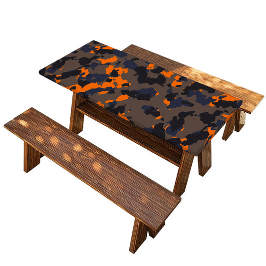 Black And Orange Camouflage Print Picnic Table Cover