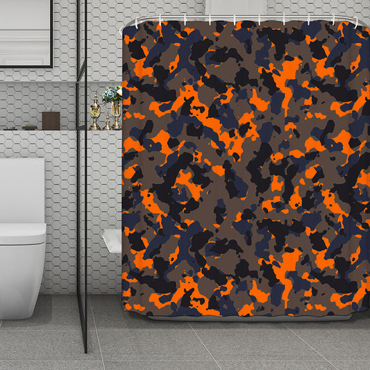 Black And Orange Camouflage Print Polyester Shower Curtain