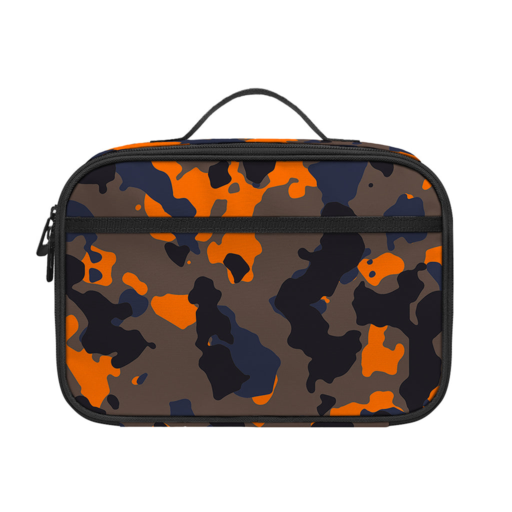 Black And Orange Camouflage Print Portable Lunch Bag