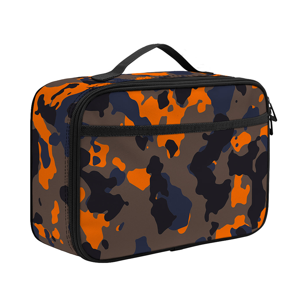 Black And Orange Camouflage Print Portable Lunch Bag