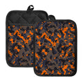 Black And Orange Camouflage Print Pot Holders With Pocket