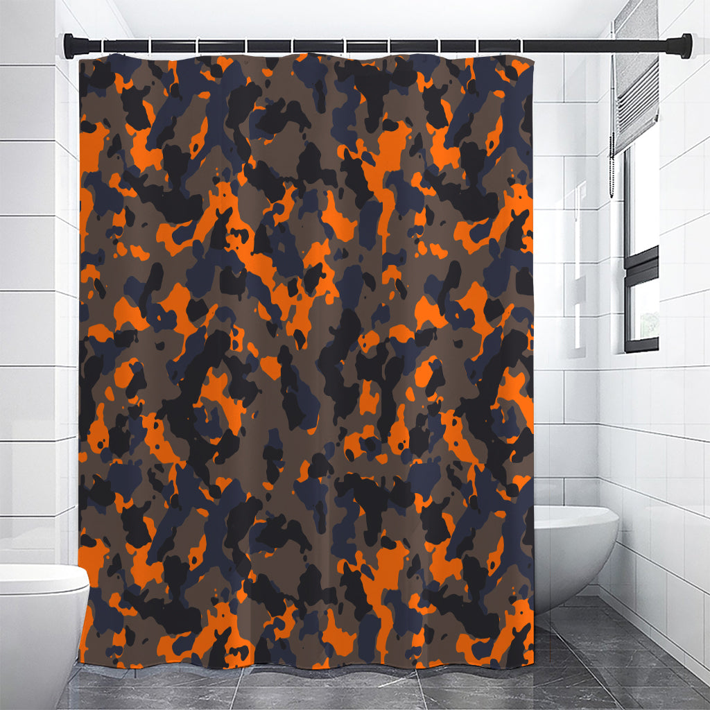 Black And Orange Camouflage Print Premium Shower Curtain