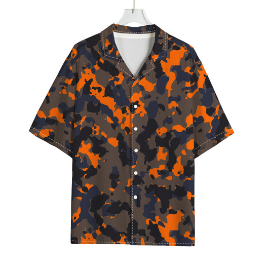 Black And Orange Camouflage Print Rayon Hawaiian Shirt