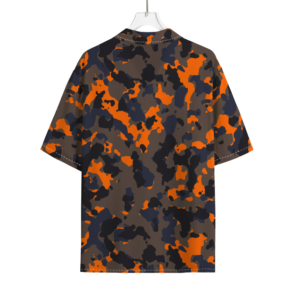 Black And Orange Camouflage Print Rayon Hawaiian Shirt