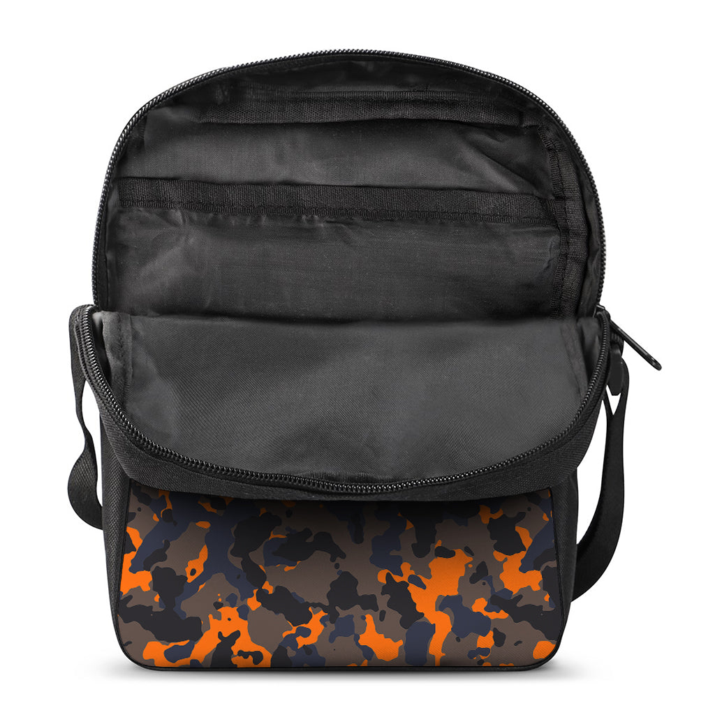 Black And Orange Camouflage Print Rectangular Crossbody Bag