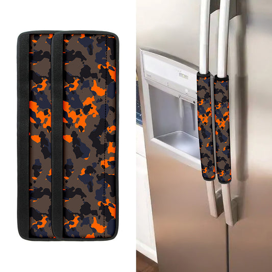 Black And Orange Camouflage Print Refrigerator Handle Covers