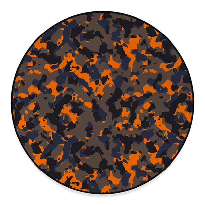 Black And Orange Camouflage Print Round Floor Mat