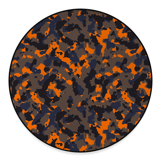 Black And Orange Camouflage Print Round Floor Mat
