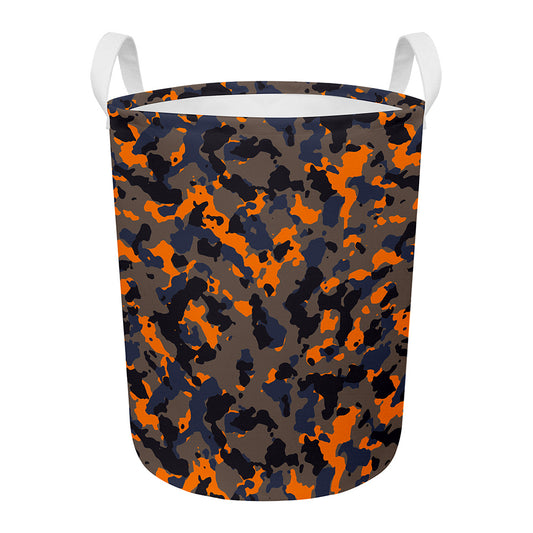 Black And Orange Camouflage Print Round Laundry Basket