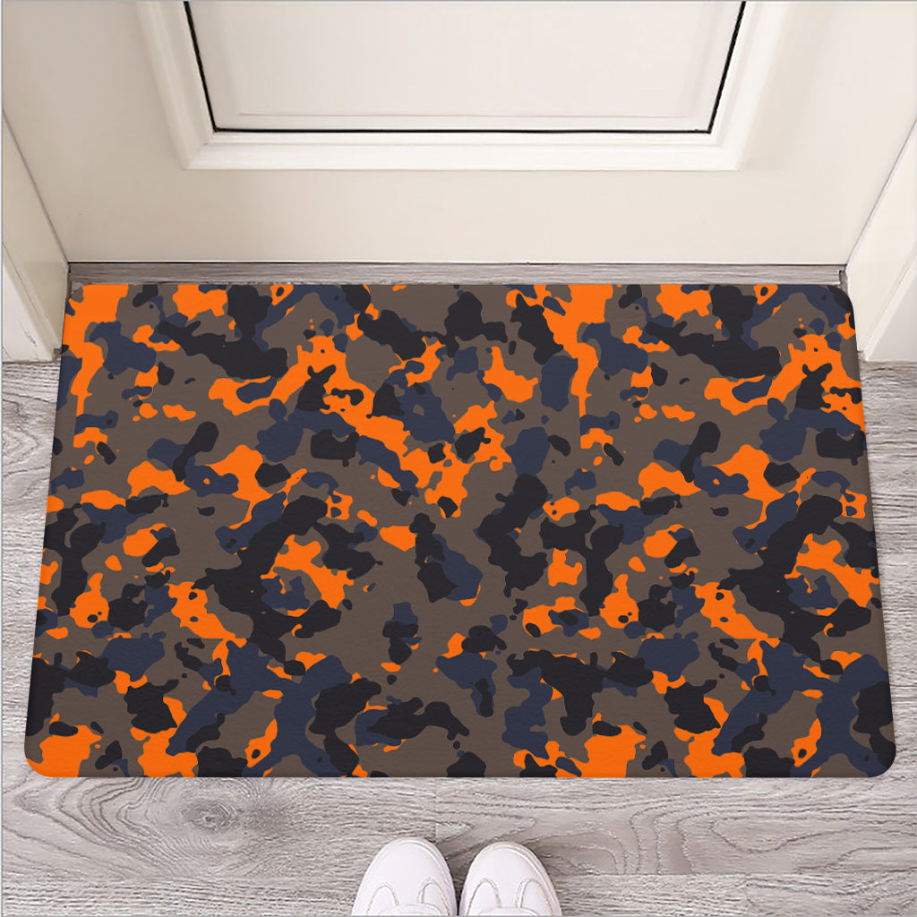Black And Orange Camouflage Print Rubber Doormat