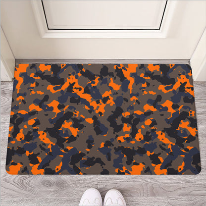 Black And Orange Camouflage Print Rubber Doormat