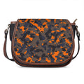 Black And Orange Camouflage Print Saddle Bag