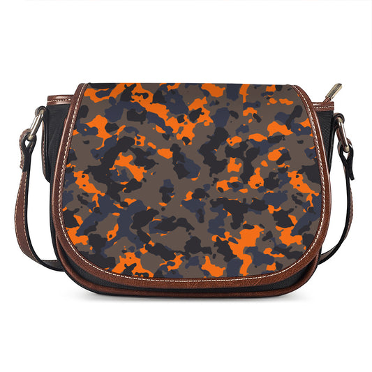 Black And Orange Camouflage Print Saddle Bag