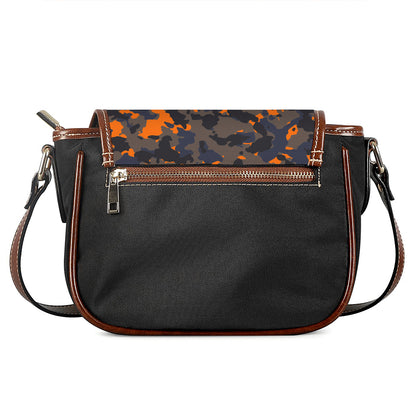Black And Orange Camouflage Print Saddle Bag
