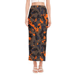 Black And Orange Camouflage Print Side Slit Maxi Skirt