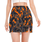 Black And Orange Camouflage Print Side Slit Mini Skirt