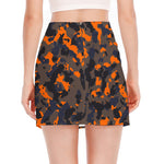 Black And Orange Camouflage Print Side Slit Mini Skirt