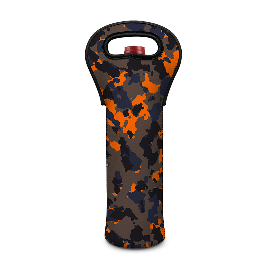 Black And Orange Camouflage Print Single Neoprene Wine Tote
