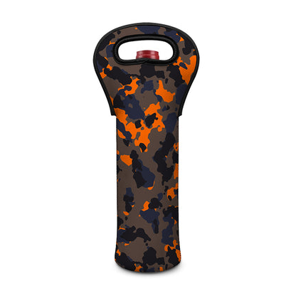 Black And Orange Camouflage Print Single Neoprene Wine Tote