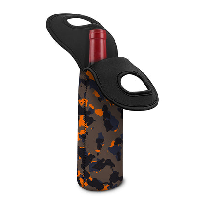Black And Orange Camouflage Print Single Neoprene Wine Tote