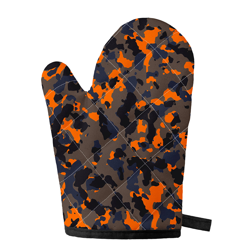 Black And Orange Camouflage Print Single Oven Mitt