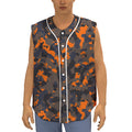 Black And Orange Camouflage Print Sleeveless Baseball Jersey