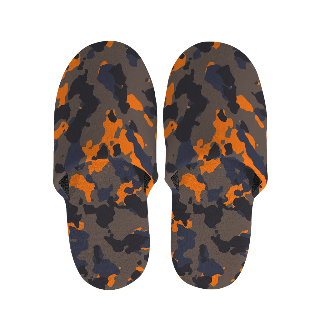 Black And Orange Camouflage Print Slippers