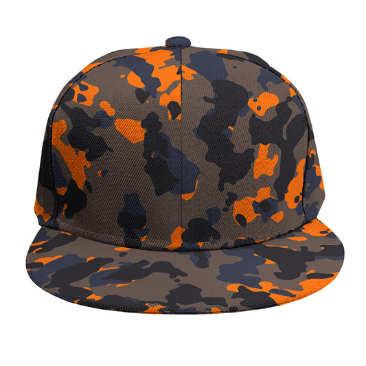 Black And Orange Camouflage Print Snapback Cap