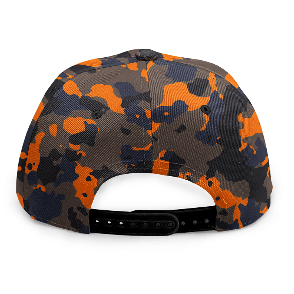 Black And Orange Camouflage Print Snapback Cap