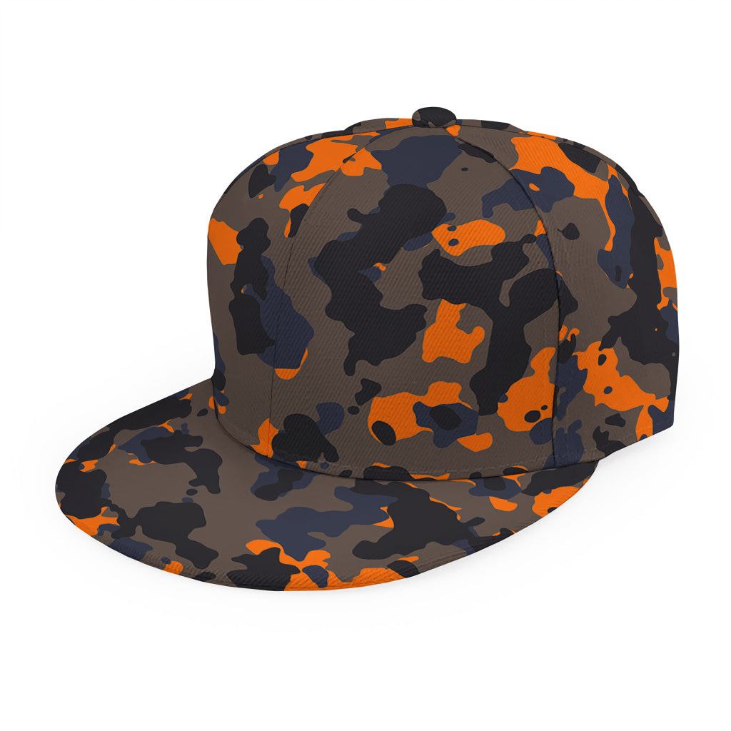 Black And Orange Camouflage Print Snapback Cap
