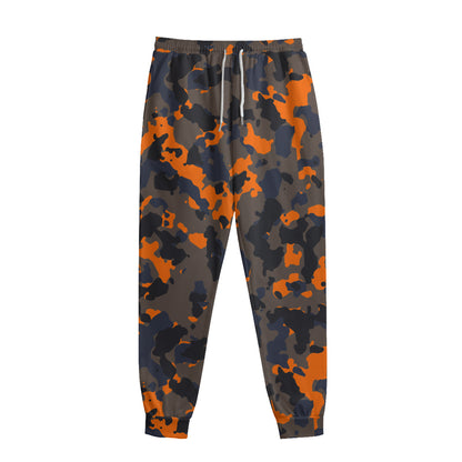 Black And Orange Camouflage Print Sweatpants