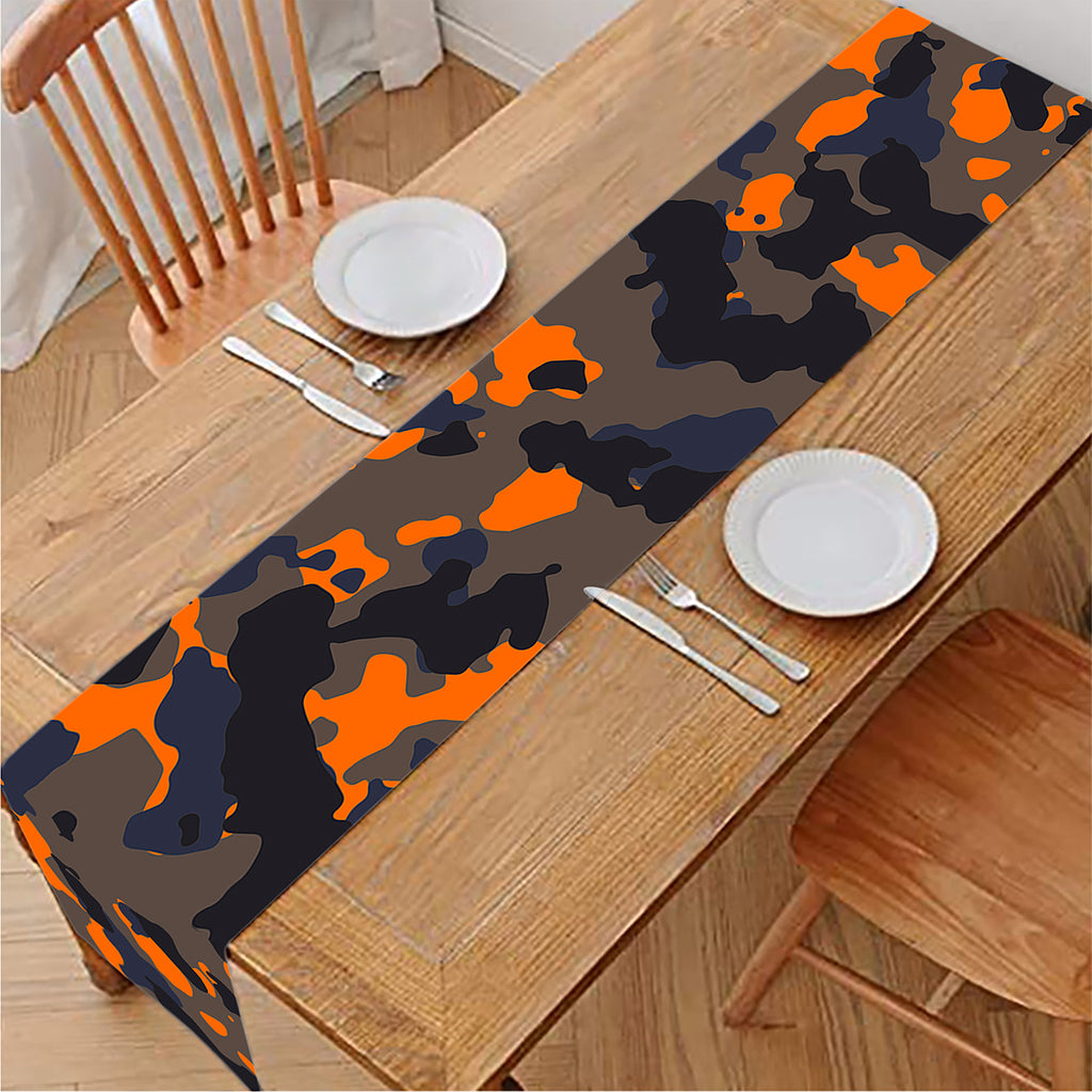 Black And Orange Camouflage Print Table Runner