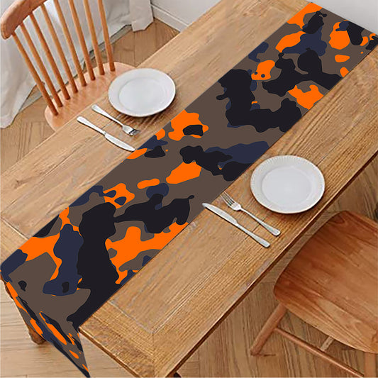 Black And Orange Camouflage Print Table Runner