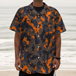 Black And Orange Camouflage Print Textured Short Sleeve Shirt