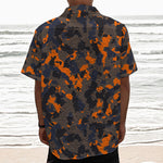 Black And Orange Camouflage Print Textured Short Sleeve Shirt