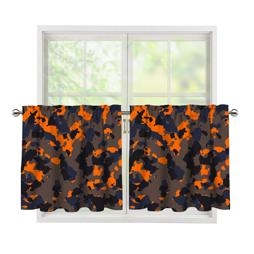 Black And Orange Camouflage Print Tier Curtains