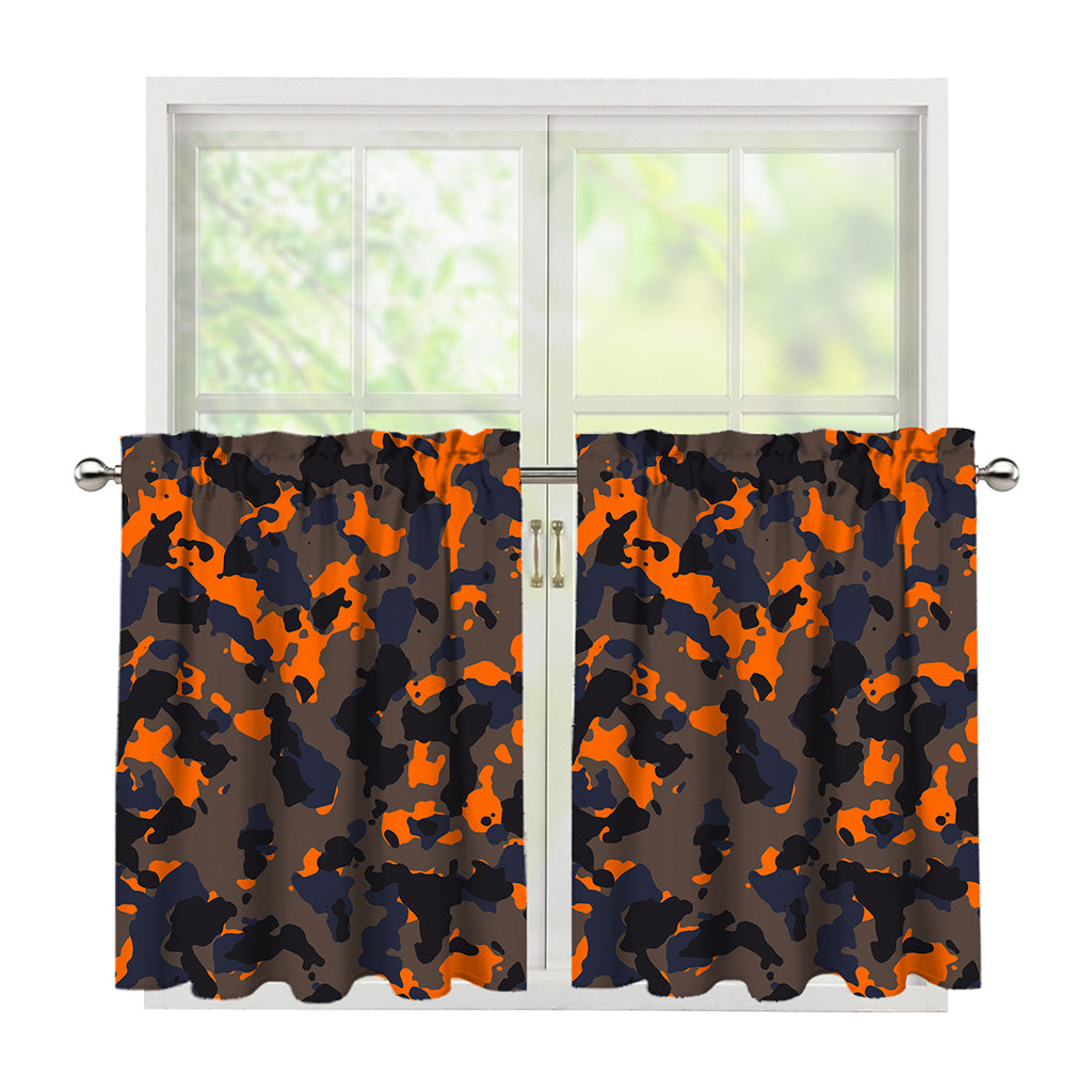 Black And Orange Camouflage Print Tier Curtains
