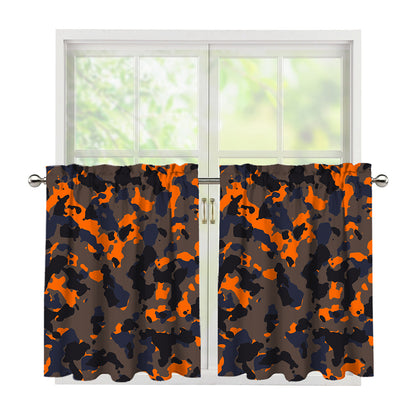 Black And Orange Camouflage Print Tier Curtains
