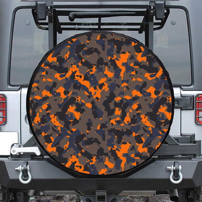 Black And Orange Camouflage Print Tire Cover