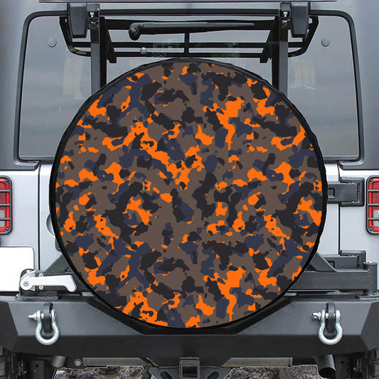 Black And Orange Camouflage Print Tire Cover