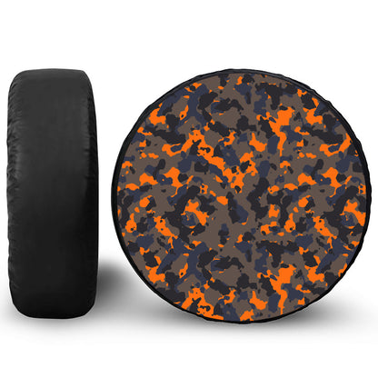 Black And Orange Camouflage Print Tire Cover
