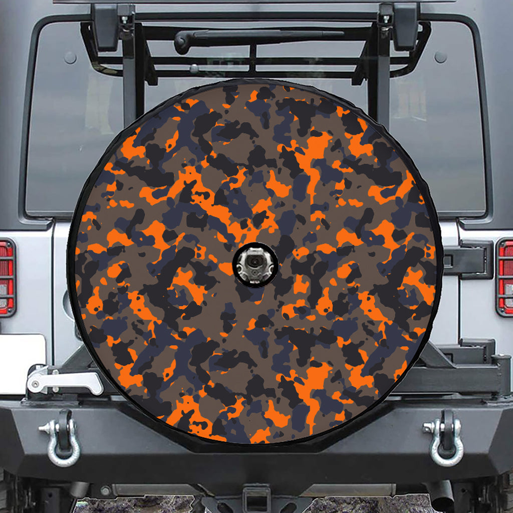 Black And Orange Camouflage Print Tire Cover With Camera Hole