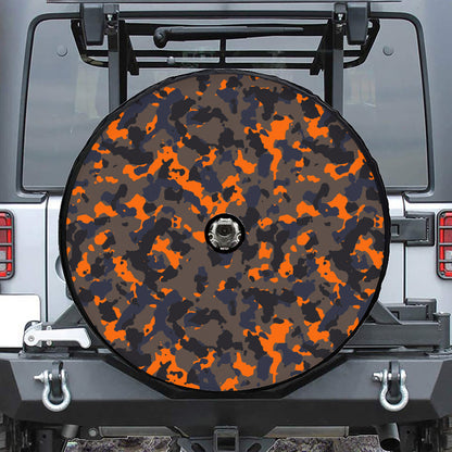 Black And Orange Camouflage Print Tire Cover With Camera Hole