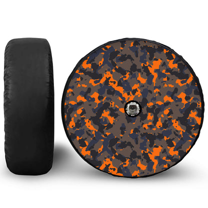 Black And Orange Camouflage Print Tire Cover With Camera Hole