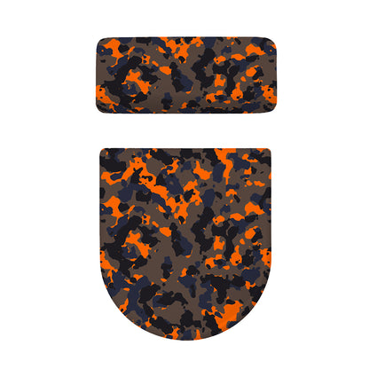 Black And Orange Camouflage Print Toilet Lid And Tank Cover Set