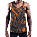Black And Orange Camouflage Print Men's Workout Tank Top