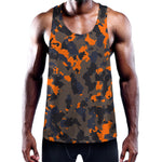 Black And Orange Camouflage Print Training Tank Top