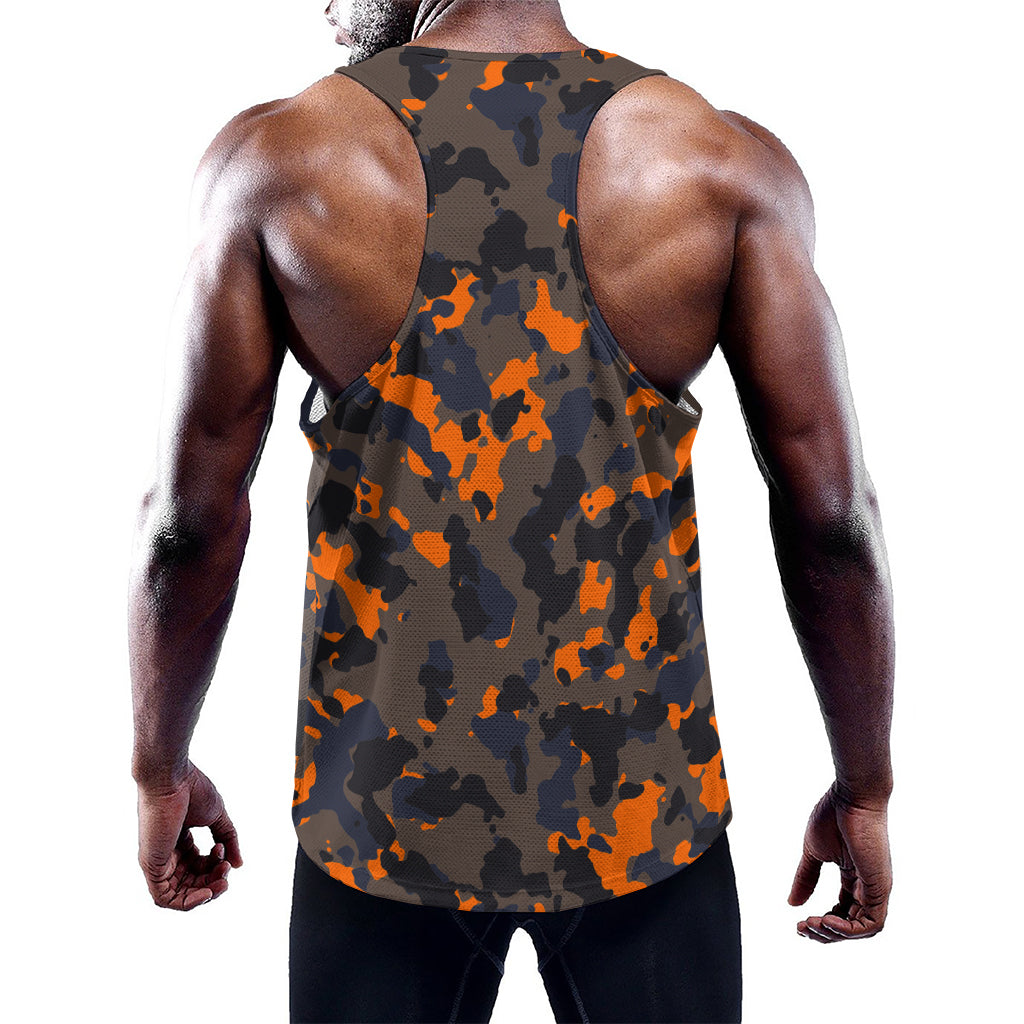 Black And Orange Camouflage Print Training Tank Top
